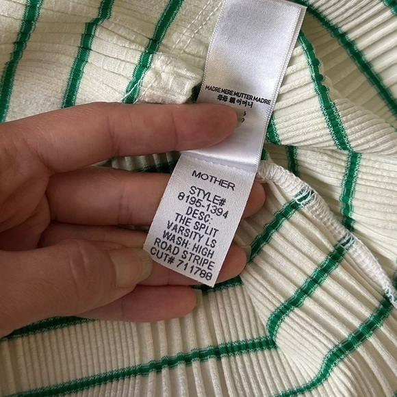 MOTHER Split Varsity Long-sleeve Shirt in Cream/Green Medium - Picture 2 of 8